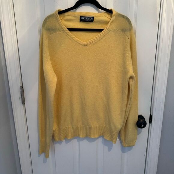 Vintage Puritan Sweater Mens Large Yellow V Neck LambsWool Made in USA - Picture 1 of 5